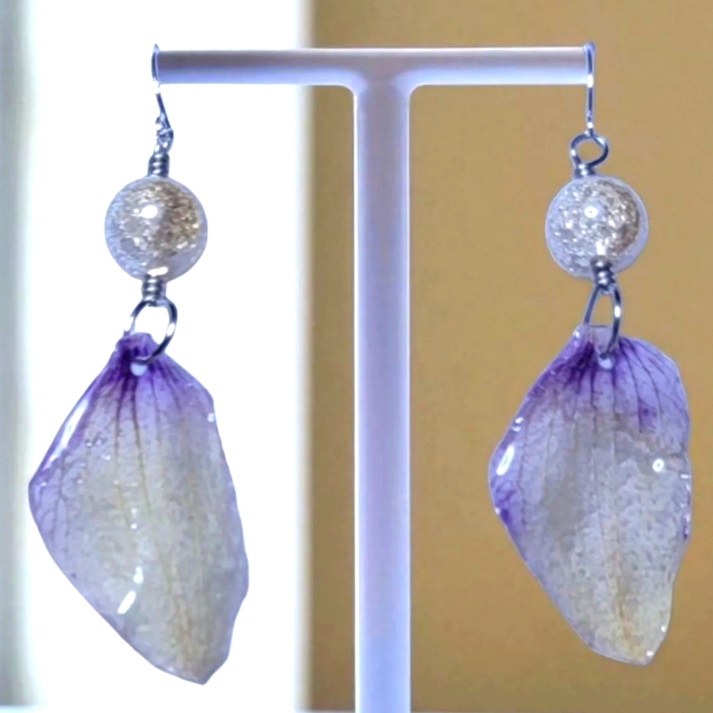#304 HAND CRAFTED Earrings handcrafted handmade Orchid Resin Yellow